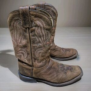Vintage Tony Lama Women’s Cross Boots USA Brown Leather Western Cowboy Size 8 B